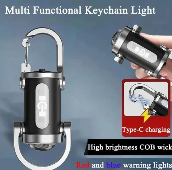 7 Modes High Power LED + COB Keychain Flashlight With Type-C Charger – KD088